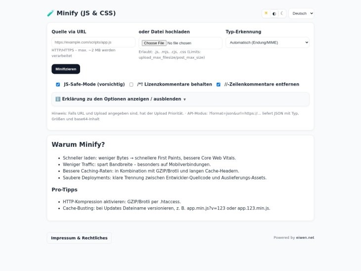 Tool zum Komprimieren von CSS und JavaScript