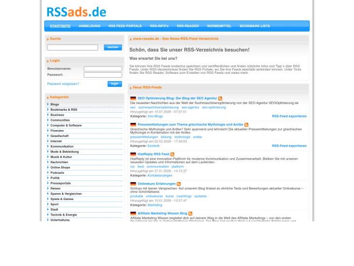 RSSAds.de – RSS-Feeds kostenlos eintragen und verbreiten