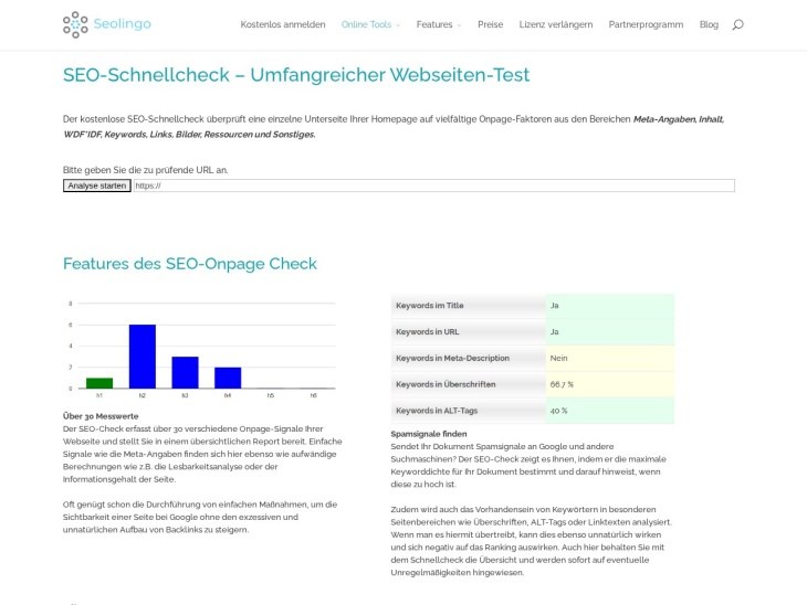 SEO-Schnellcheck - Umfangreicher Webseiten-Test